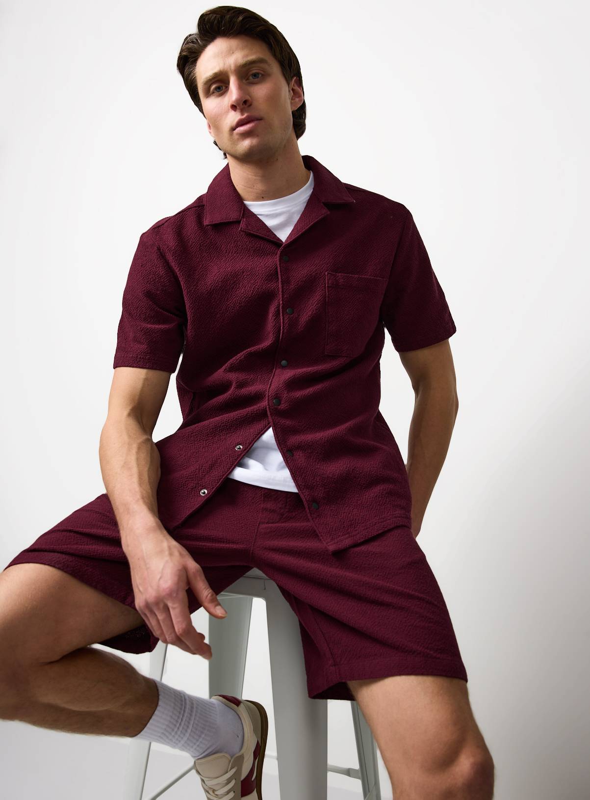 Dark Red Seersucker Co-ord Shirt XXXL - Image 2